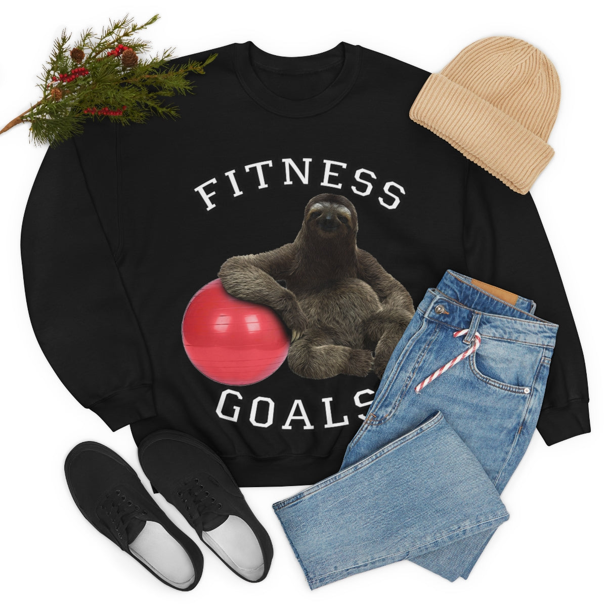 Fitness Goals Sloth with a Yoga Ball- Unisex Heavy Blend™ Crewneck Sweatshirt