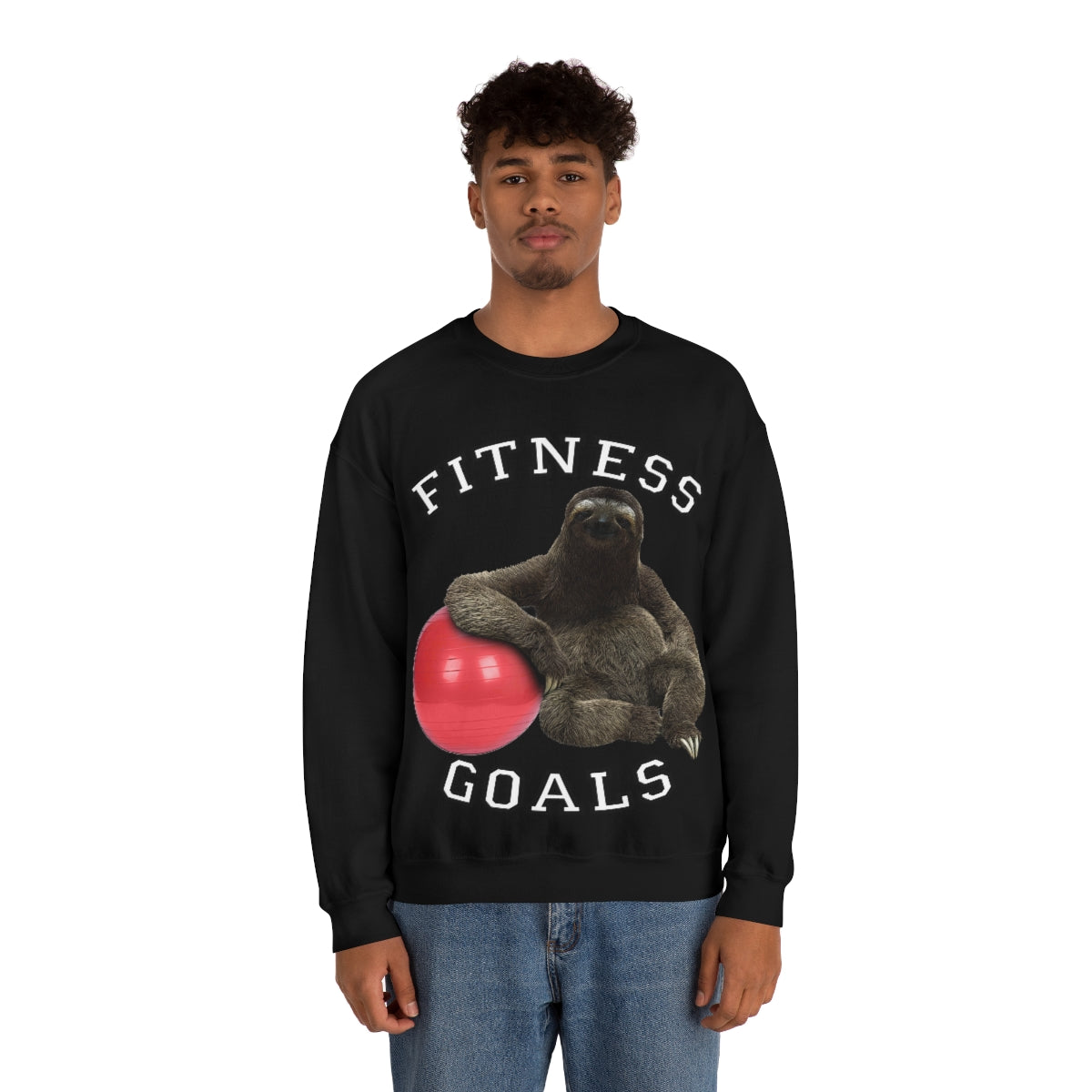 Fitness Goals Sloth with a Yoga Ball- Unisex Heavy Blend™ Crewneck Sweatshirt