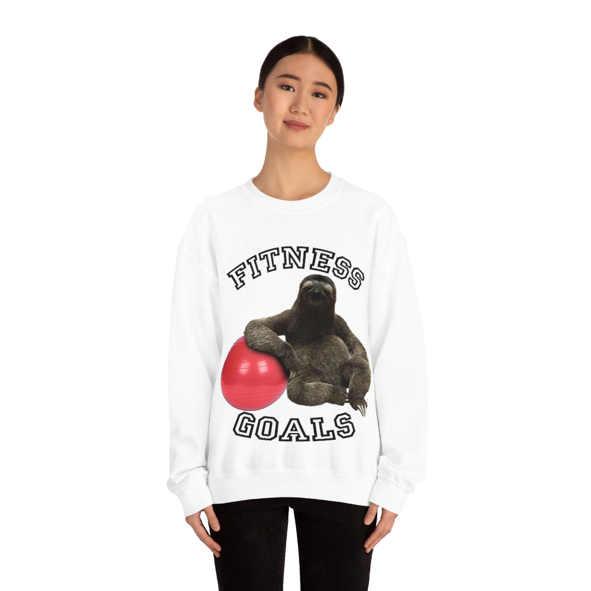 Fitness Goals Sloth with a Yoga Ball- Unisex Heavy Blend™ Crewneck Sweatshirt