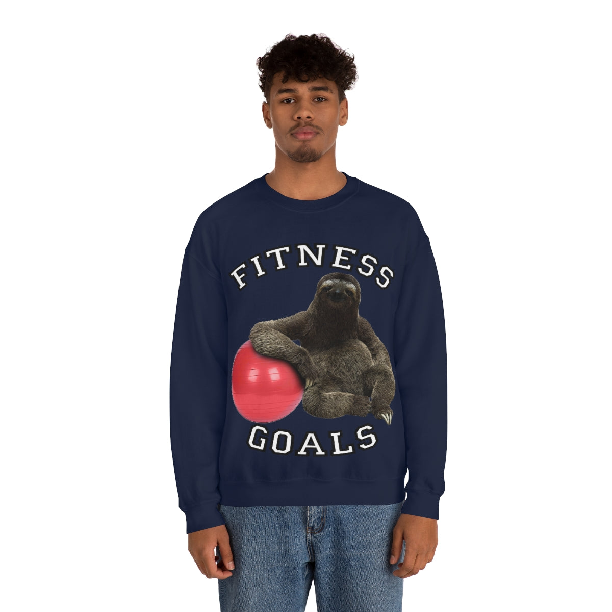 Fitness Goals Sloth with a Yoga Ball- Unisex Heavy Blend™ Crewneck Sweatshirt