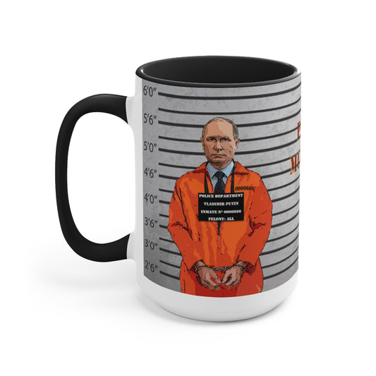 Putin Mugshot Two-Tone Coffee Mugs, 15ozBrainStorm Tees