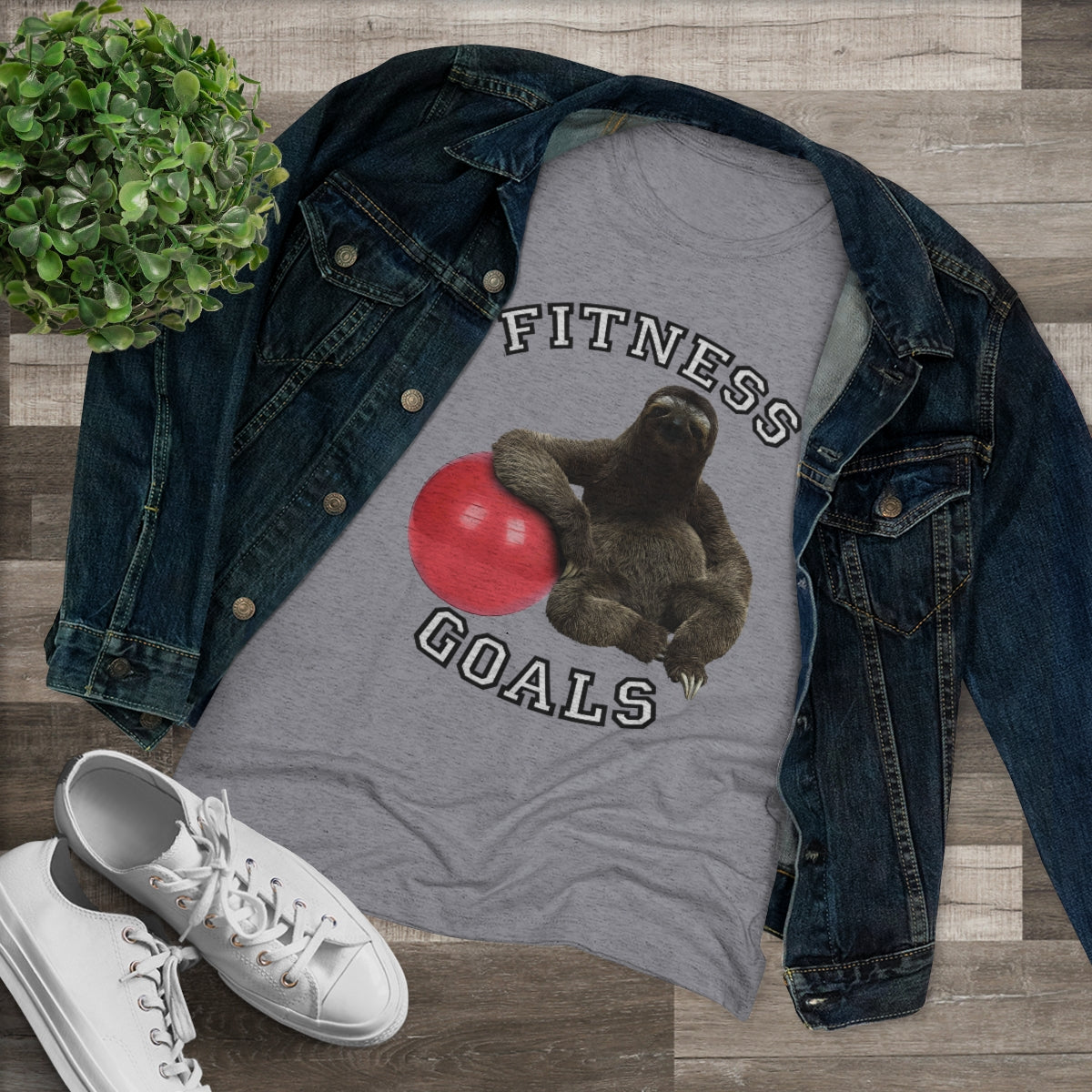 Fitness Goals Sloth w/ Yoga Ball- WomenBrainStorm Tees