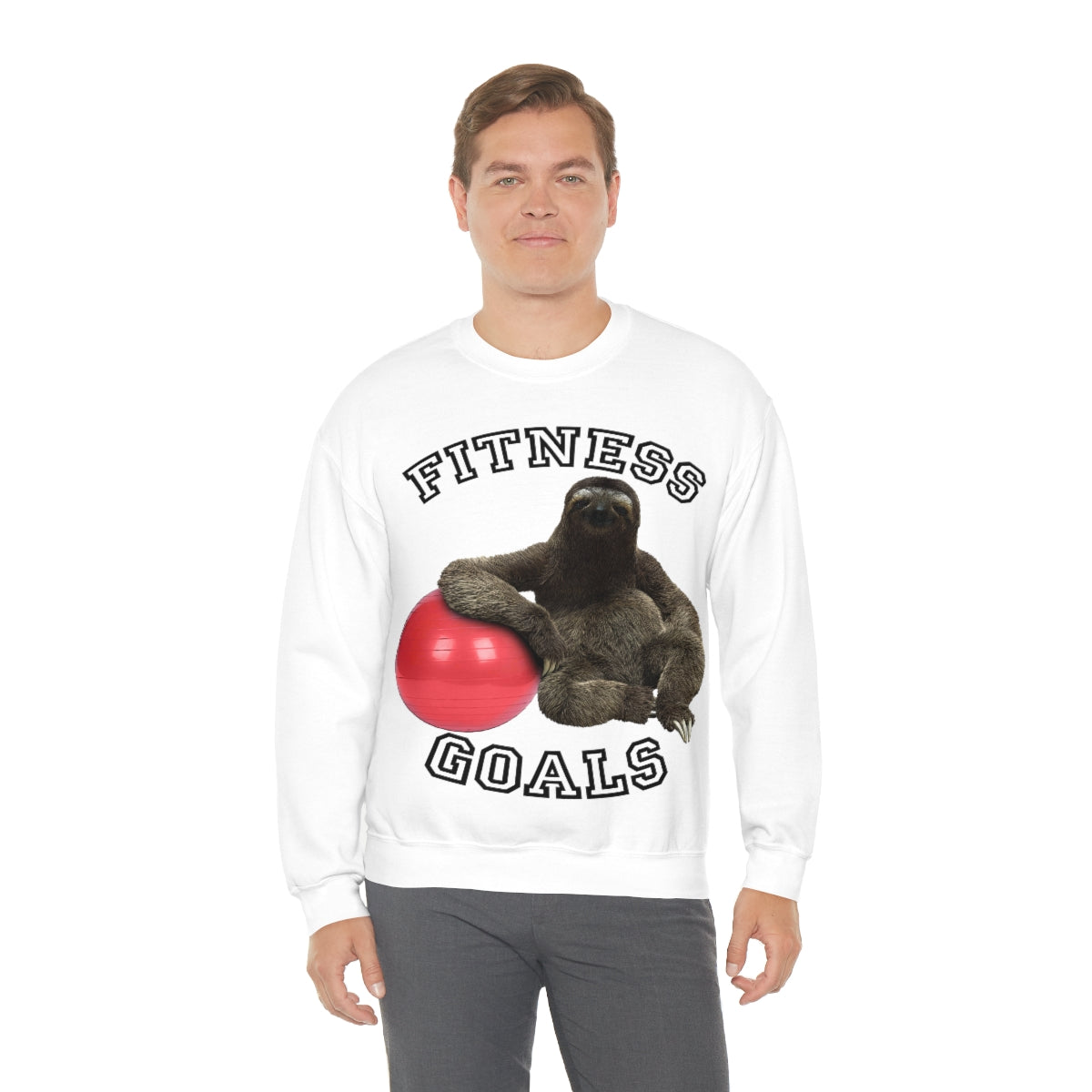 Fitness Goals Sloth with a Yoga Ball- Unisex Heavy Blend™ Crewneck Sweatshirt