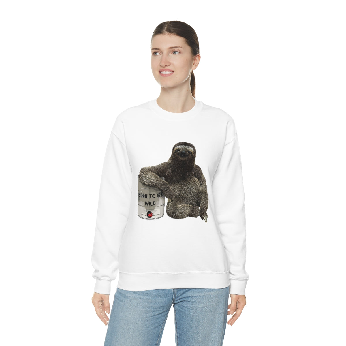 Born to be wild- Party Sloth with beer keg - Unisex Heavy Blend™ Crewneck Sweatshirt