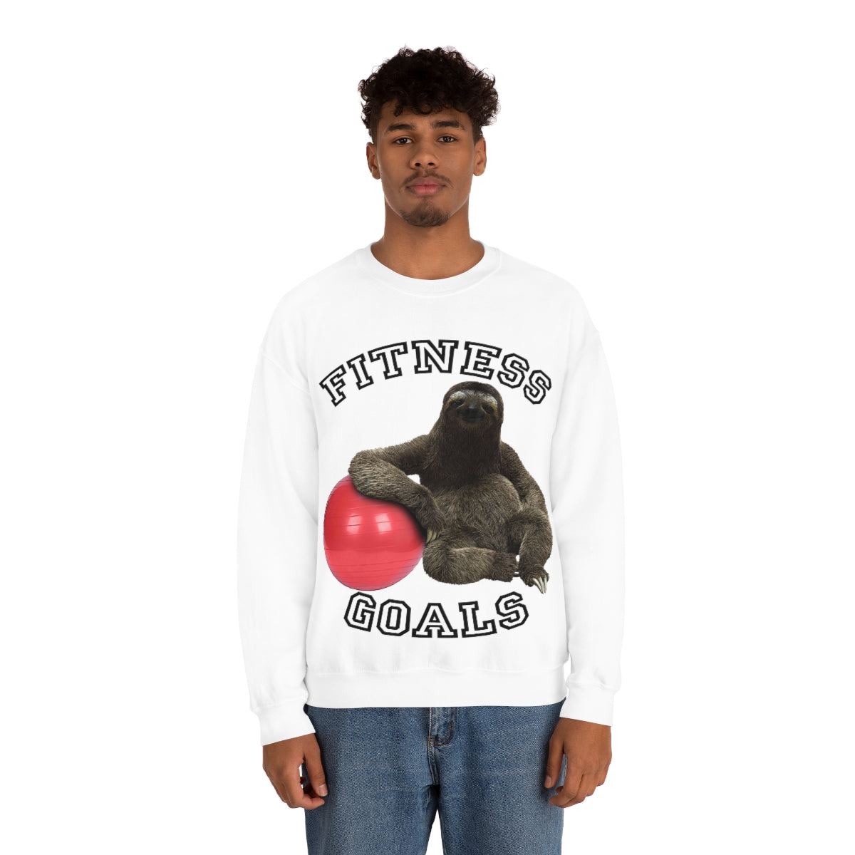 Fitness Goals Sloth with a Yoga Ball- Unisex Heavy Blend™ Crewneck Sweatshirt