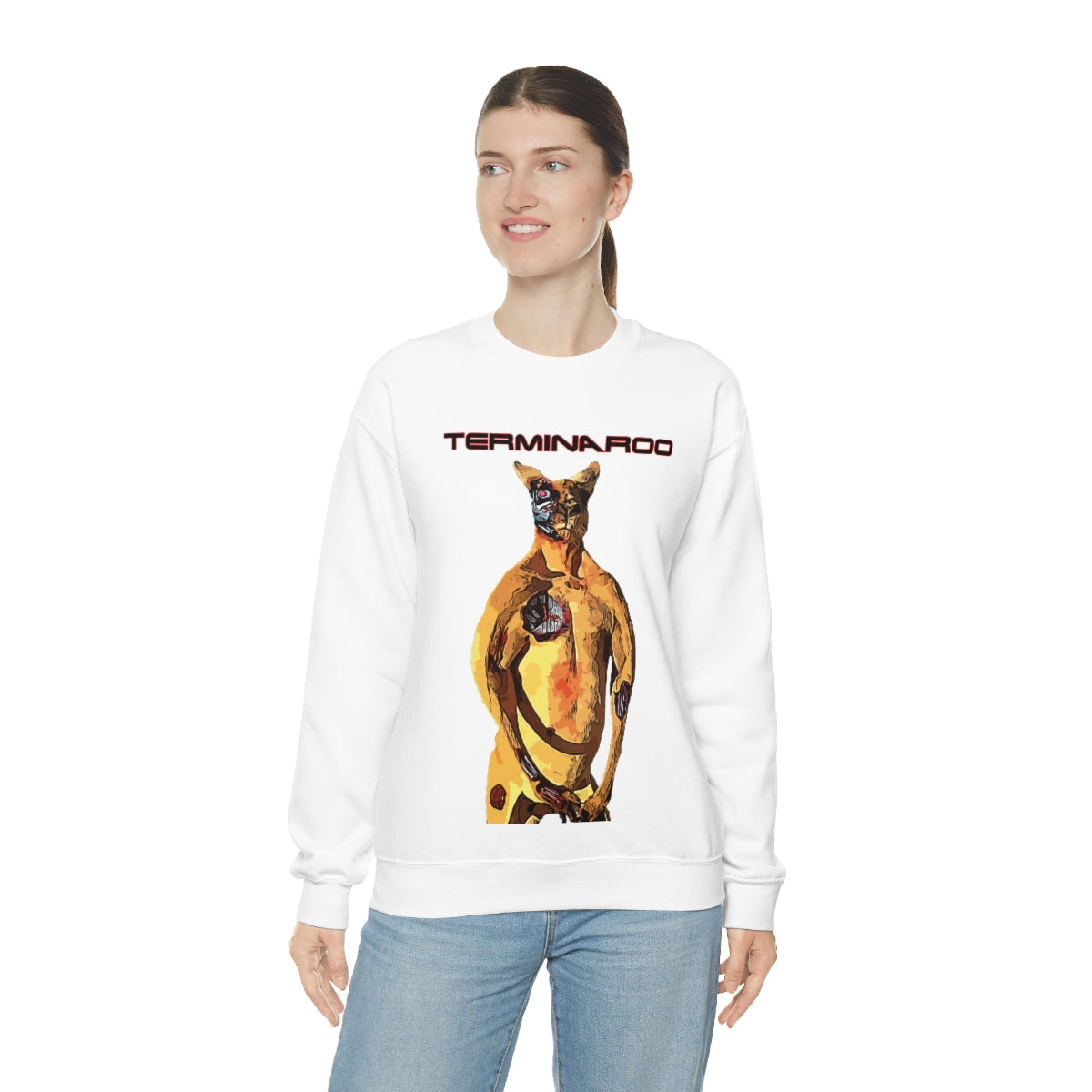 The Terminator Kangaroo aka The Terminaroo Headshot- Unisex Heavy Blend™ Crewneck Sweatshirt