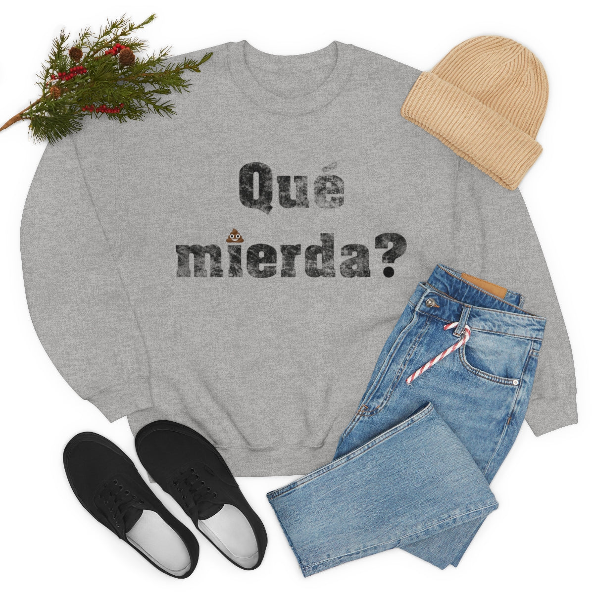 Que Mierda? with smiling poo emoji- Unisex Heavy Blend™ Crewneck SweatBrainStorm Tees