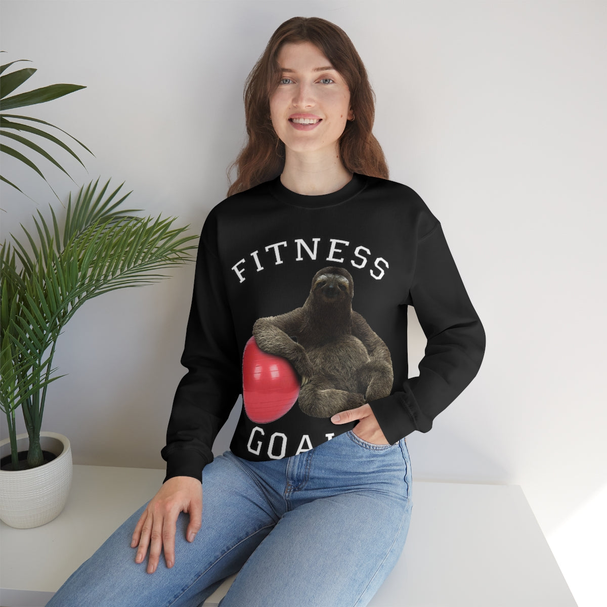 Fitness Goals Sloth with a Yoga Ball- Unisex Heavy Blend™ Crewneck Sweatshirt