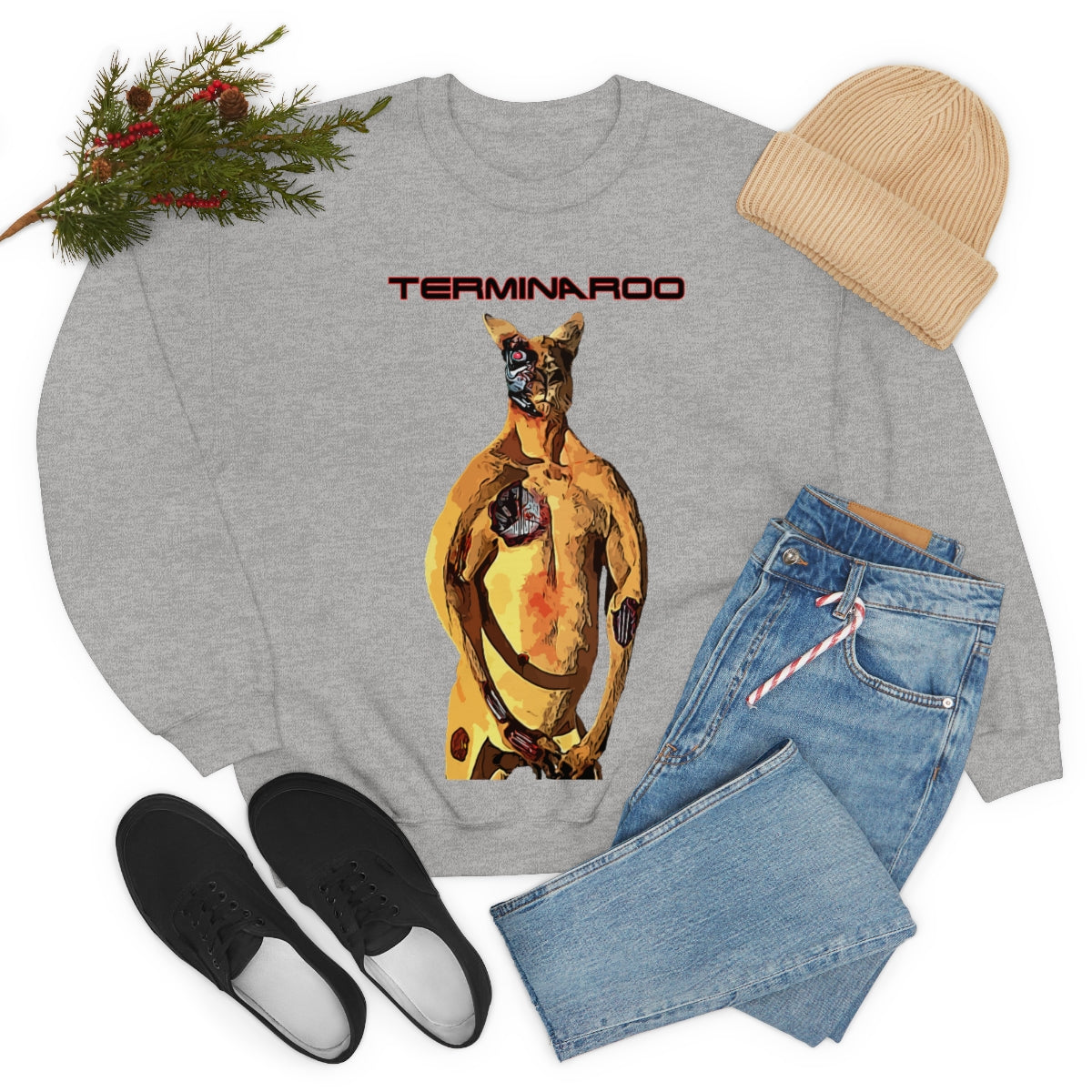 The Terminator Kangaroo aka The Terminaroo Headshot- Unisex Heavy Blend™ Crewneck Sweatshirt