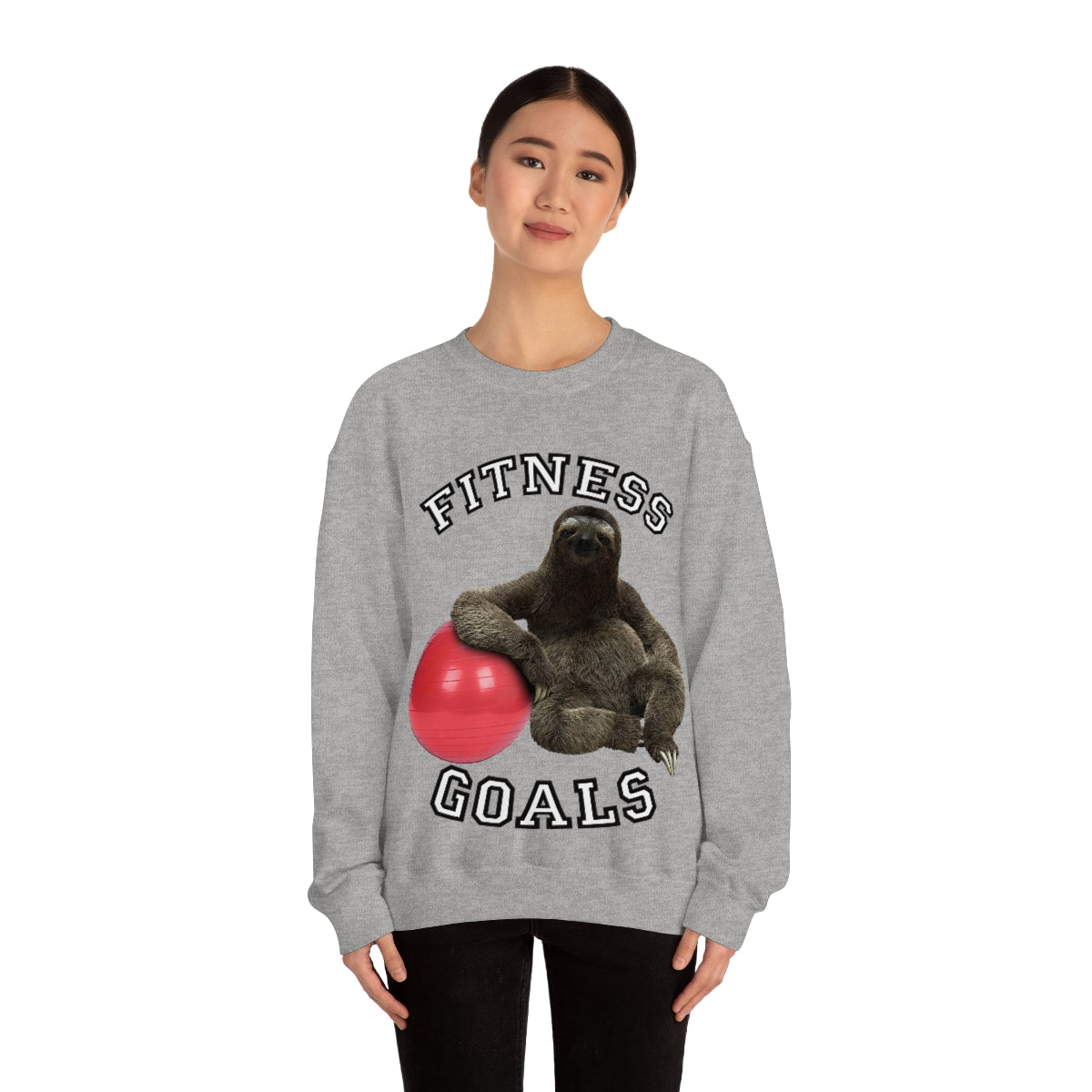 Fitness Goals Sloth with a Yoga Ball- Unisex Heavy Blend™ Crewneck Sweatshirt