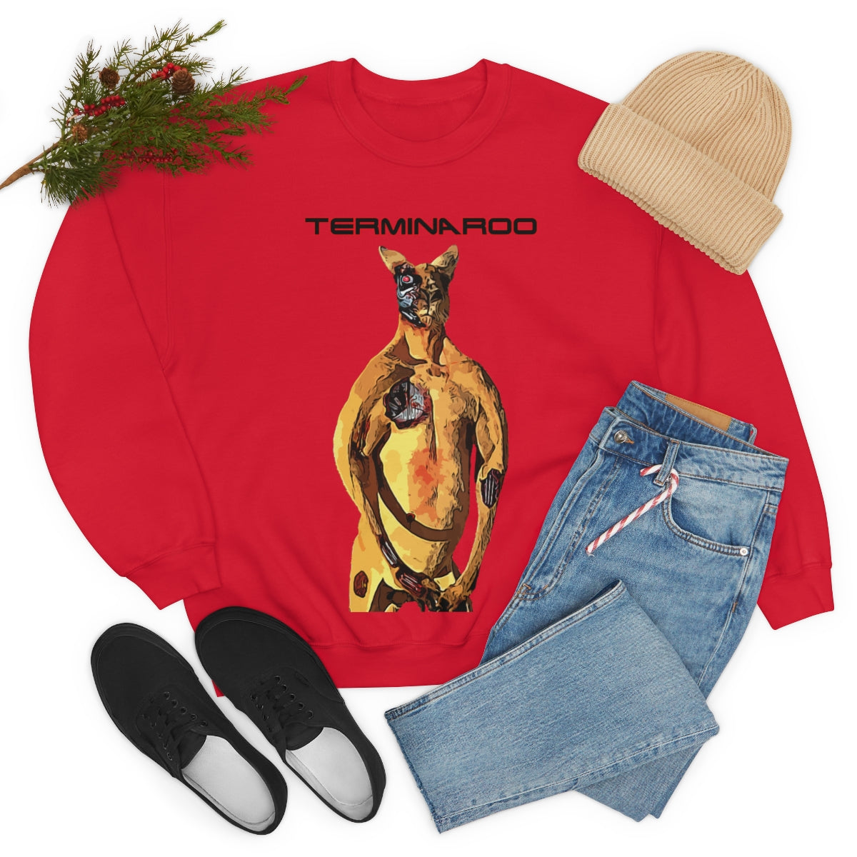 The Terminator Kangaroo aka The Terminaroo Headshot- Unisex Heavy Blend™ Crewneck Sweatshirt