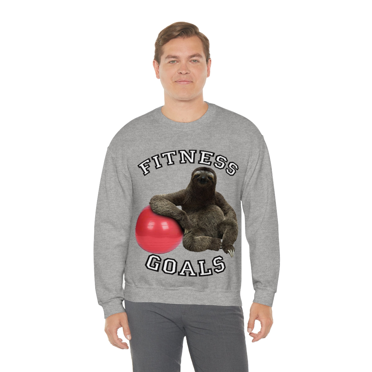 Fitness Goals Sloth with a Yoga Ball- Unisex Heavy Blend™ Crewneck Sweatshirt