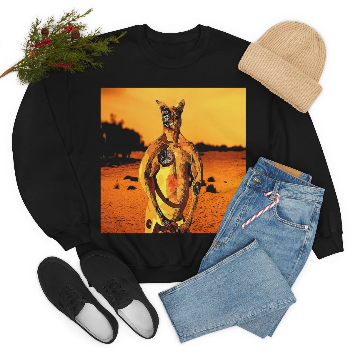 The Terminator Kangaroo in the Aussie Outback- Unisex Heavy Blend™ Crewneck Sweatshirt