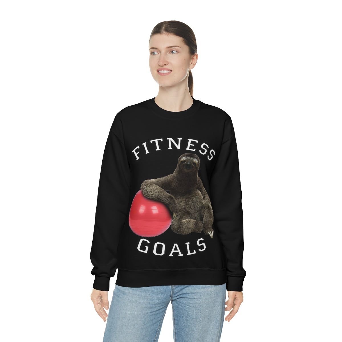 Fitness Goals Sloth with a Yoga Ball- Unisex Heavy Blend™ Crewneck Sweatshirt