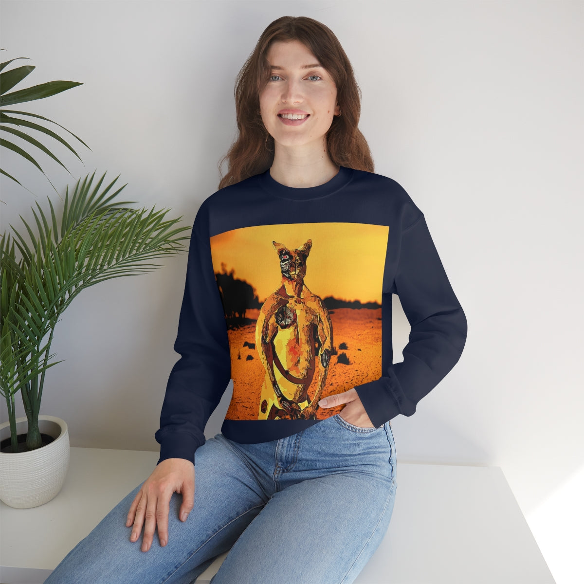 The Terminator Kangaroo in the Aussie Outback- Unisex Heavy Blend™ Crewneck Sweatshirt