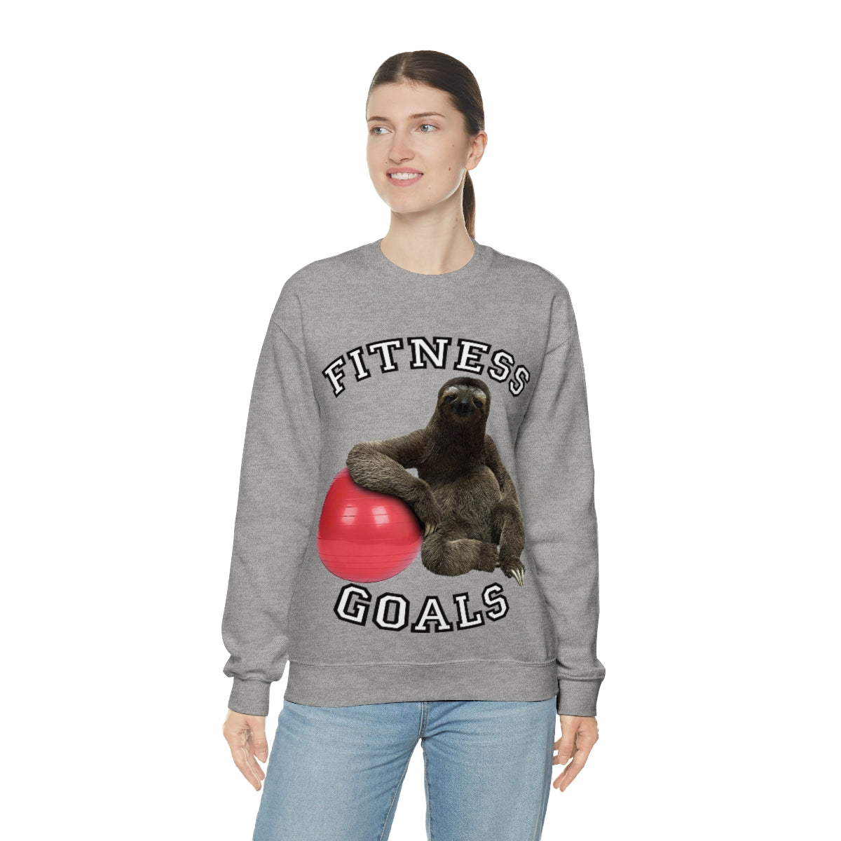 Fitness Goals Sloth with a Yoga Ball- Unisex Heavy Blend™ Crewneck Sweatshirt