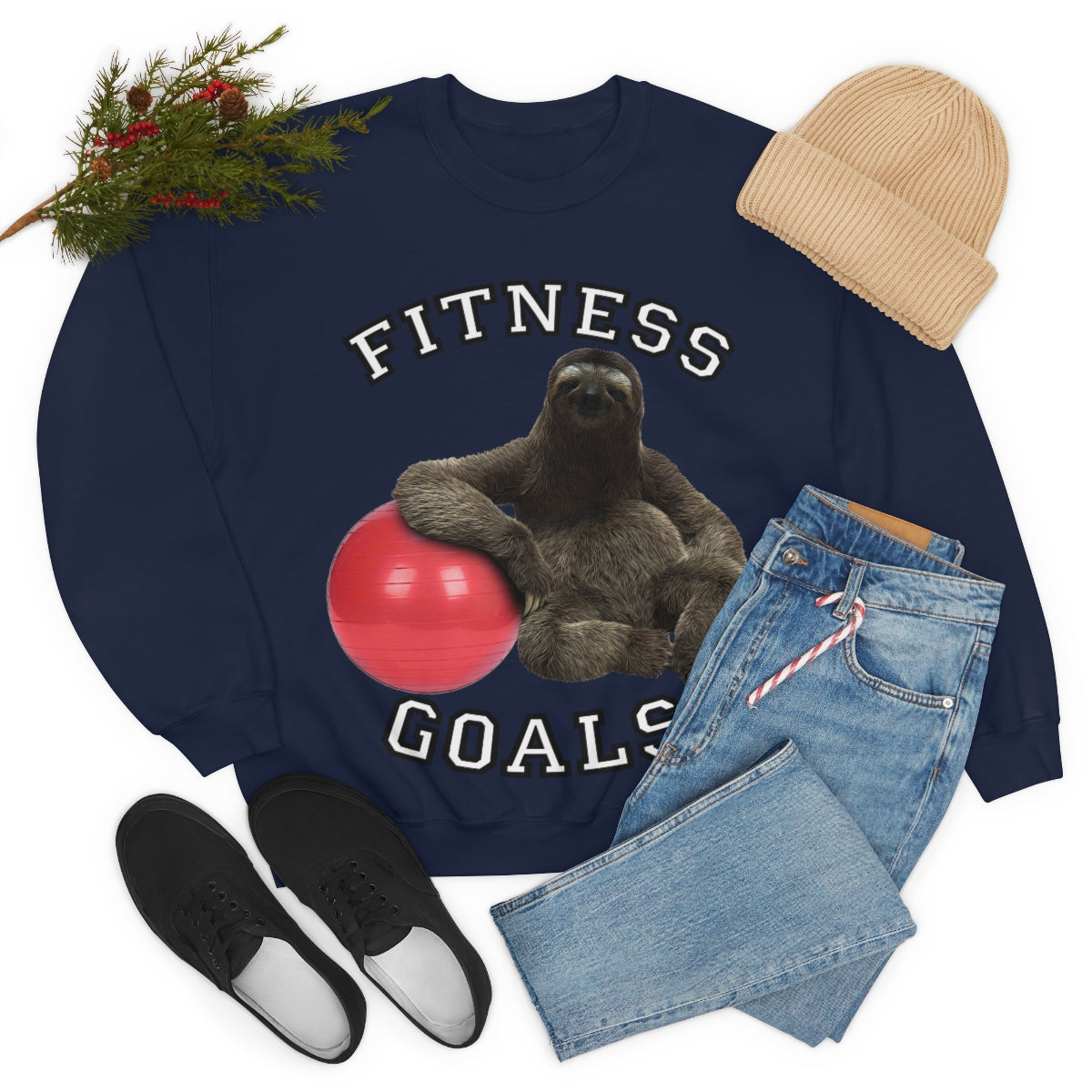 Fitness Goals Sloth with a Yoga Ball- Unisex Heavy Blend™ Crewneck Sweatshirt