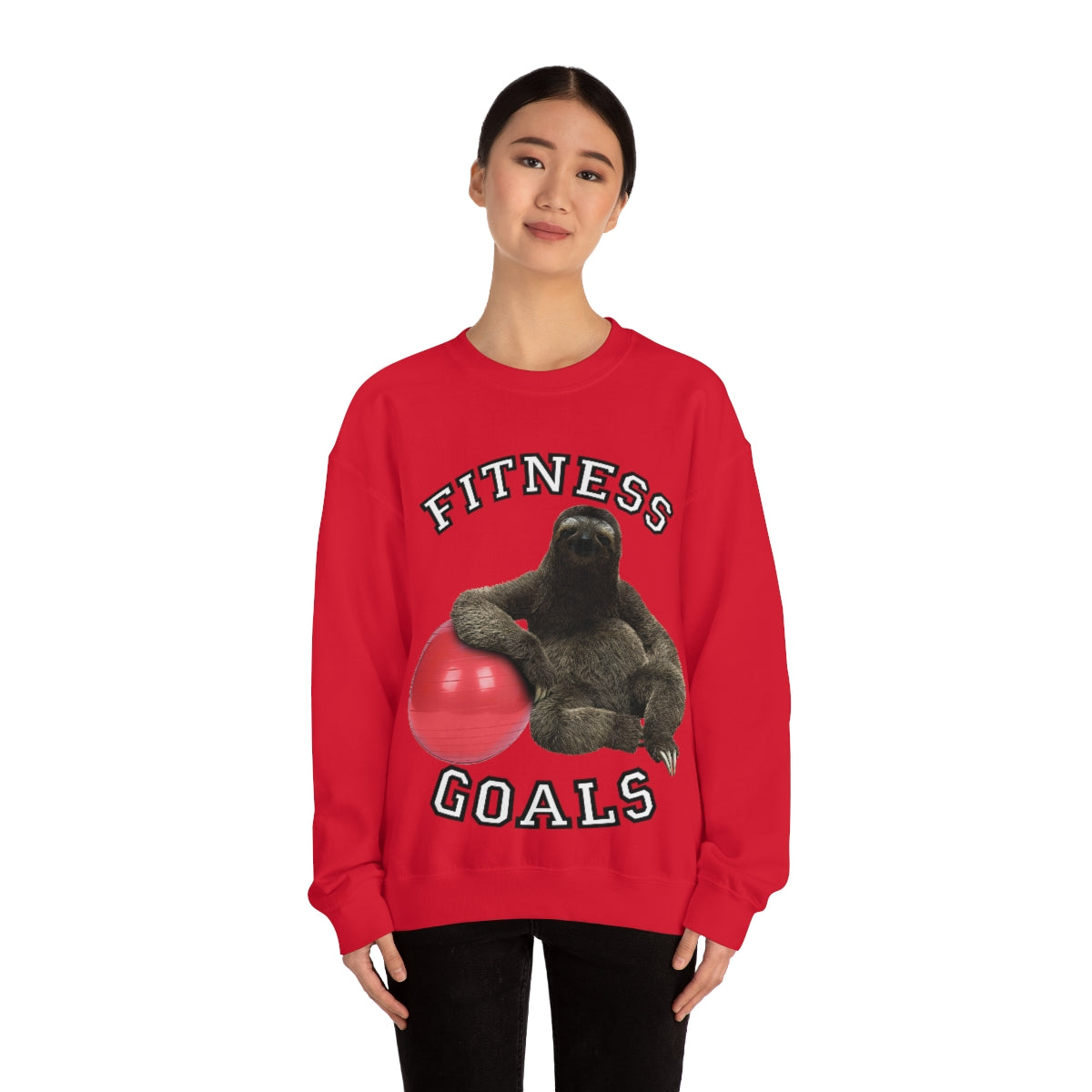 Fitness Goals Sloth with a Yoga Ball- Unisex Heavy Blend™ Crewneck Sweatshirt