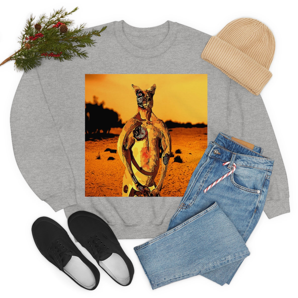 The Terminator Kangaroo in the Aussie Outback- Unisex Heavy Blend™ Crewneck Sweatshirt