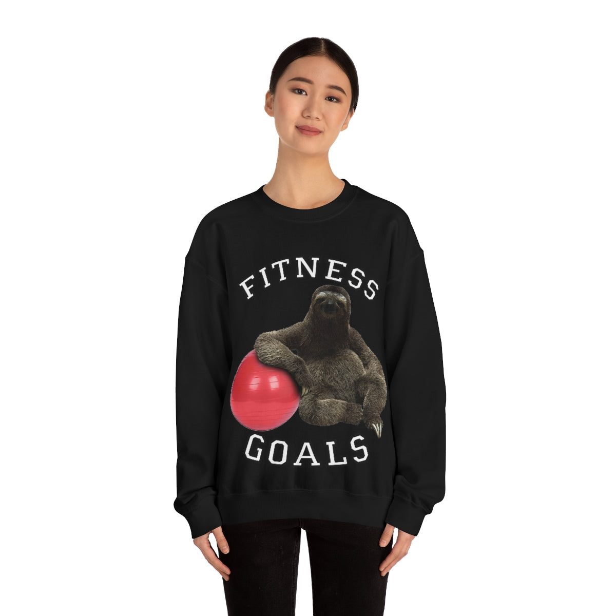 Fitness Goals Sloth with a Yoga Ball- Unisex Heavy Blend™ Crewneck Sweatshirt