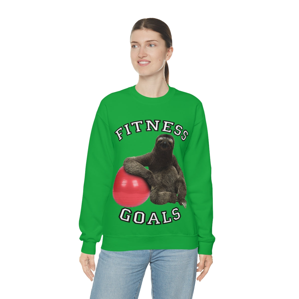 Fitness Goals Sloth with a Yoga Ball- Unisex Heavy Blend™ Crewneck Sweatshirt