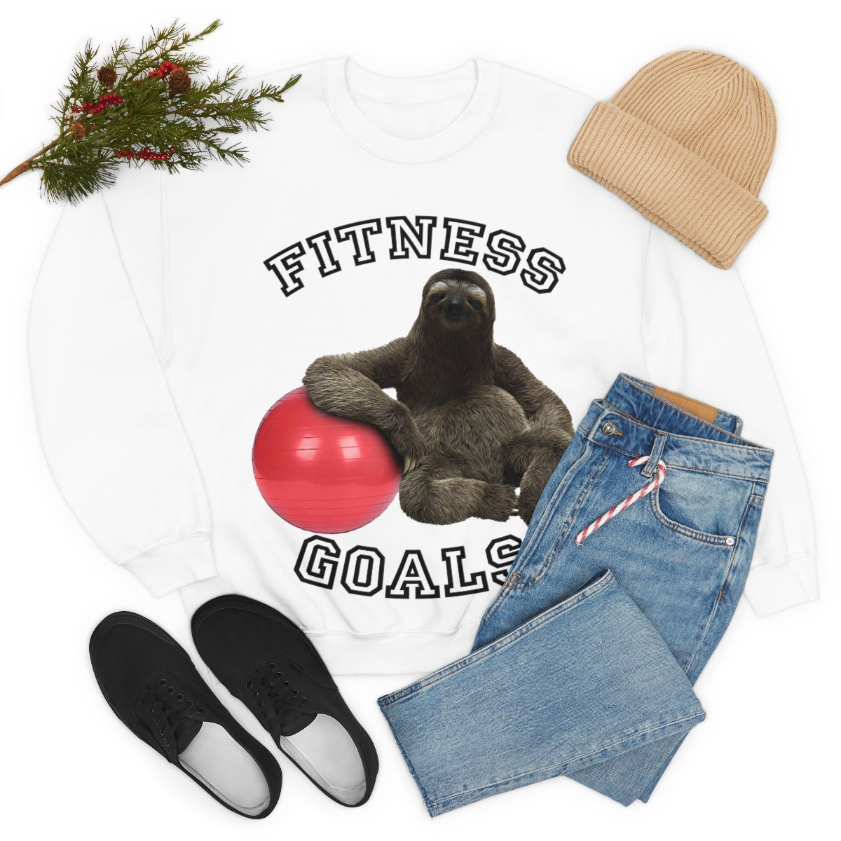 Fitness Goals Sloth with a Yoga Ball- Unisex Heavy Blend™ Crewneck Sweatshirt