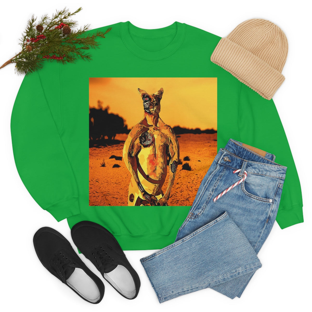 The Terminator Kangaroo in the Aussie Outback- Unisex Heavy Blend™ Crewneck Sweatshirt