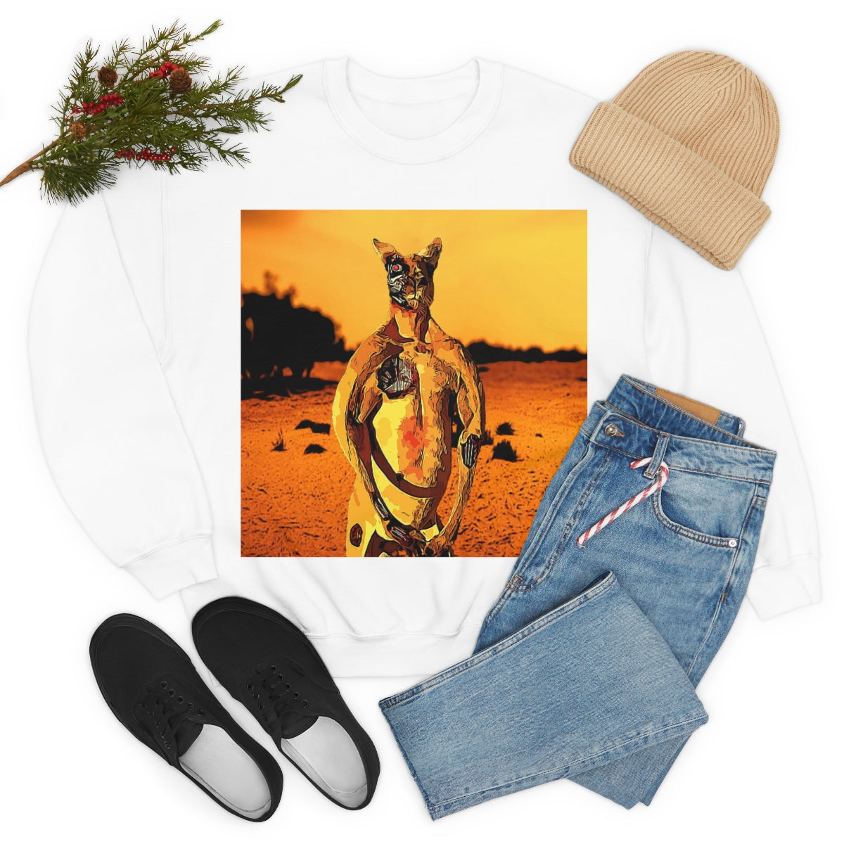 The Terminator Kangaroo in the Aussie Outback- Unisex Heavy Blend™ Crewneck Sweatshirt