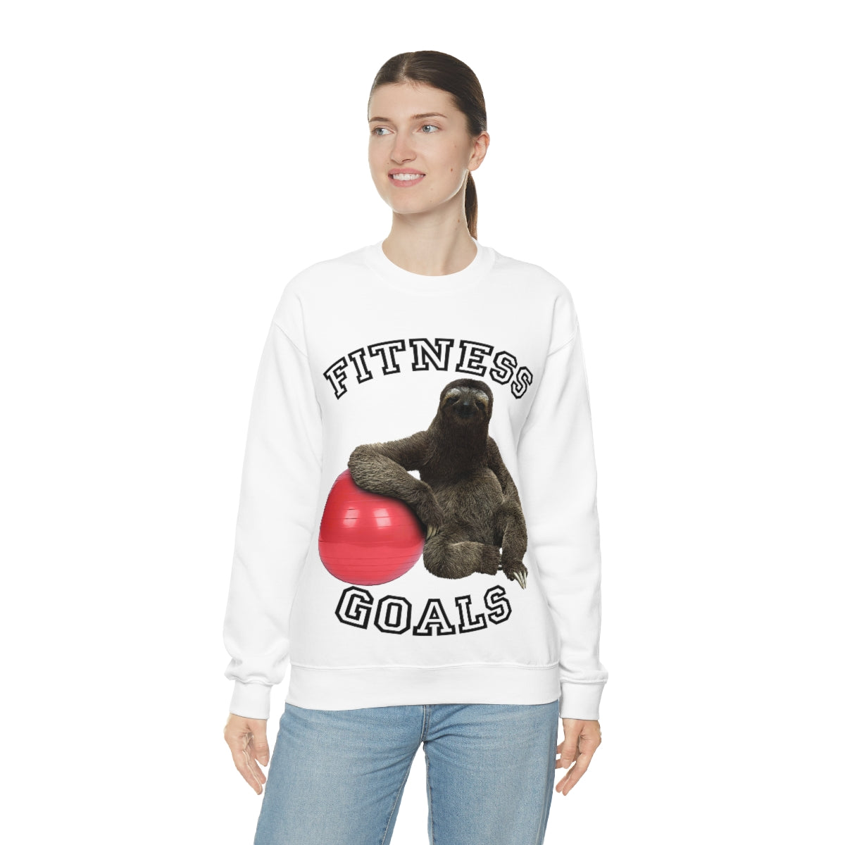 Fitness Goals Sloth with a Yoga Ball- Unisex Heavy Blend™ Crewneck Sweatshirt