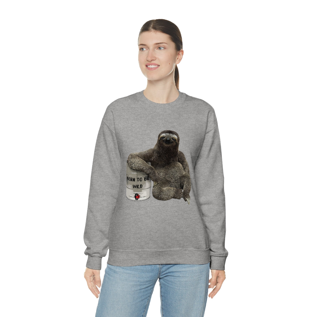 Born to be wild- Party Sloth with beer keg - Unisex Heavy Blend™ Crewneck Sweatshirt