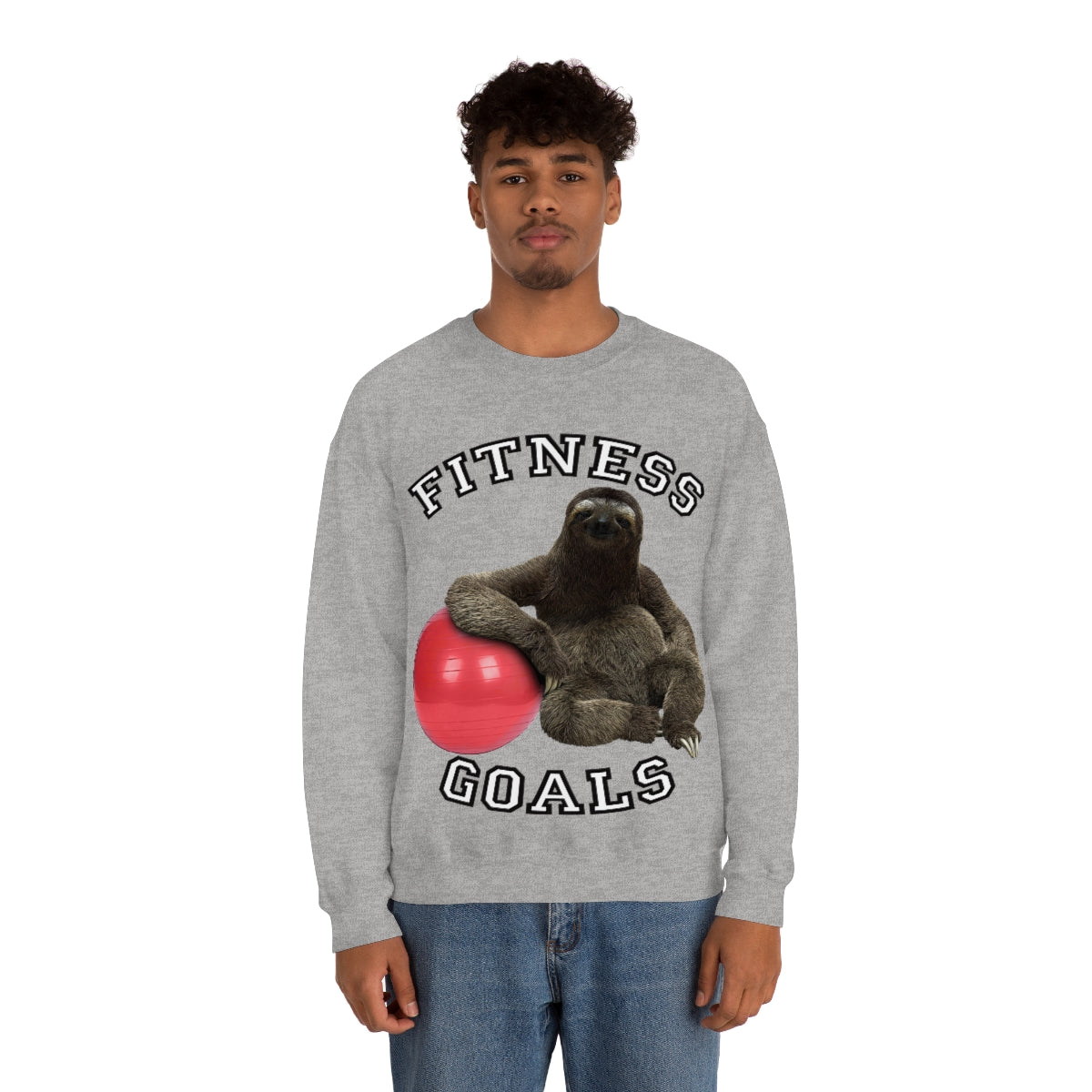 Fitness Goals Sloth with a Yoga Ball- Unisex Heavy Blend™ Crewneck Sweatshirt