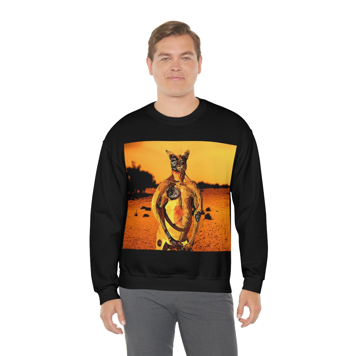 The Terminator Kangaroo in the Aussie Outback- Unisex Heavy Blend™ Crewneck Sweatshirt