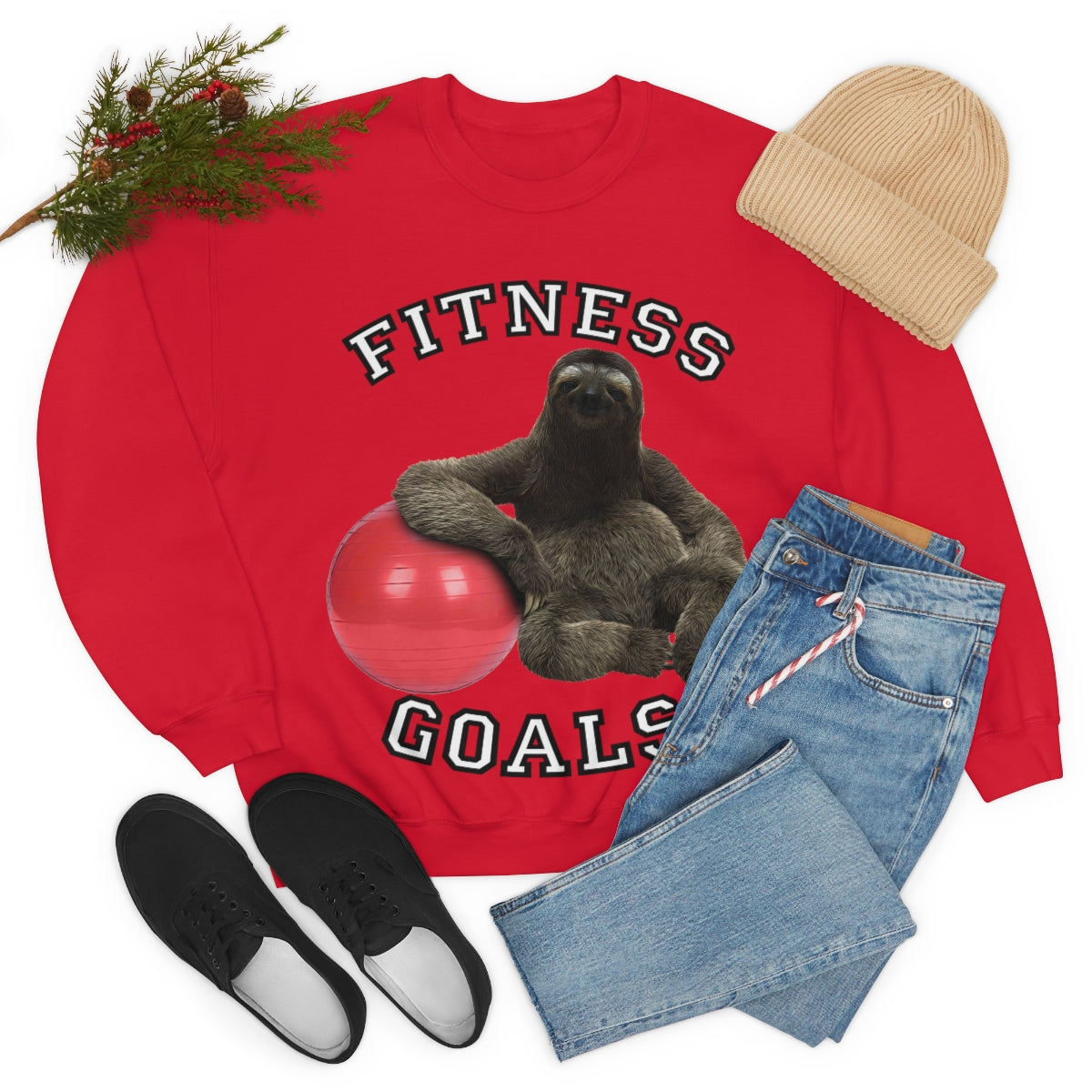 Fitness Goals Sloth with a Yoga Ball- Unisex Heavy Blend™ Crewneck Sweatshirt