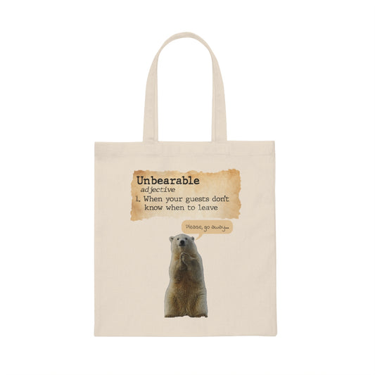 Unbearable Definition- Introverted Polar Bear- Canvas Tote BagBrainStorm Tees