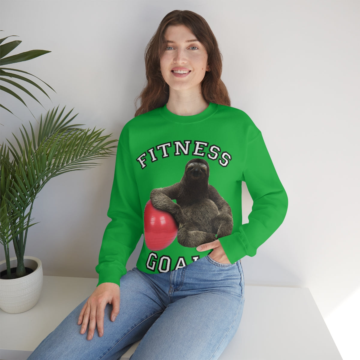 Fitness Goals Sloth with a Yoga Ball- Unisex Heavy Blend™ Crewneck Sweatshirt