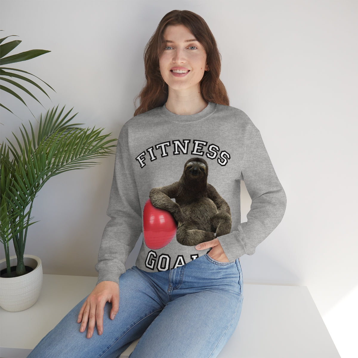 Fitness Goals Sloth with a Yoga Ball- Unisex Heavy Blend™ Crewneck Sweatshirt