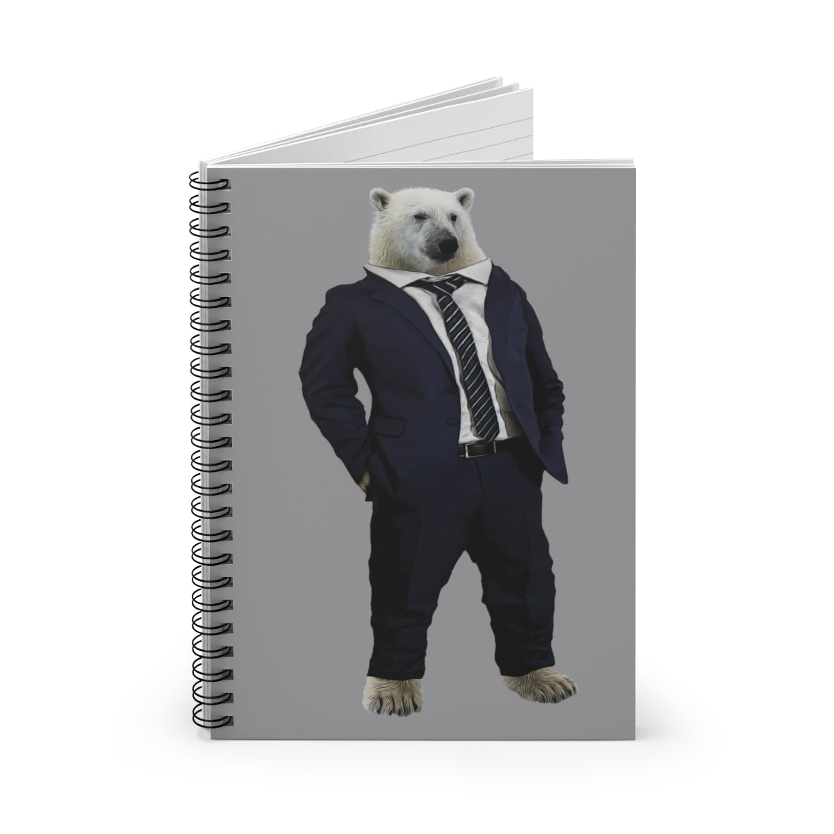 Don't Ask Me Why! Polar bear in a suit -Spiral Notebook - Ruled LineBrainStorm Tees