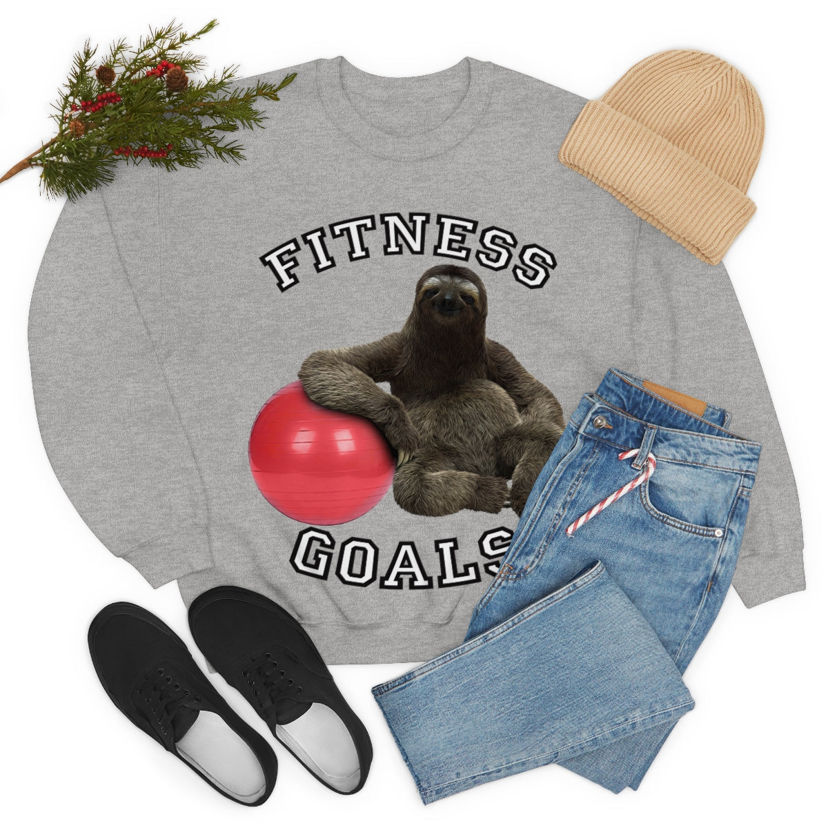 Fitness Goals Sloth with a Yoga Ball- Unisex Heavy Blend™ Crewneck Sweatshirt