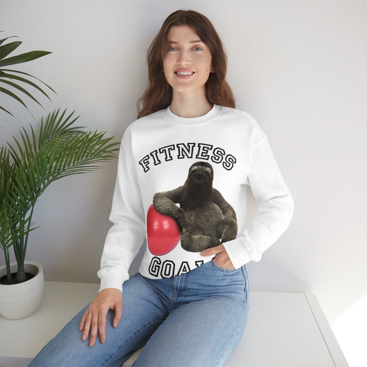 Fitness Goals Sloth with a Yoga Ball- Unisex Heavy Blend™ Crewneck Sweatshirt