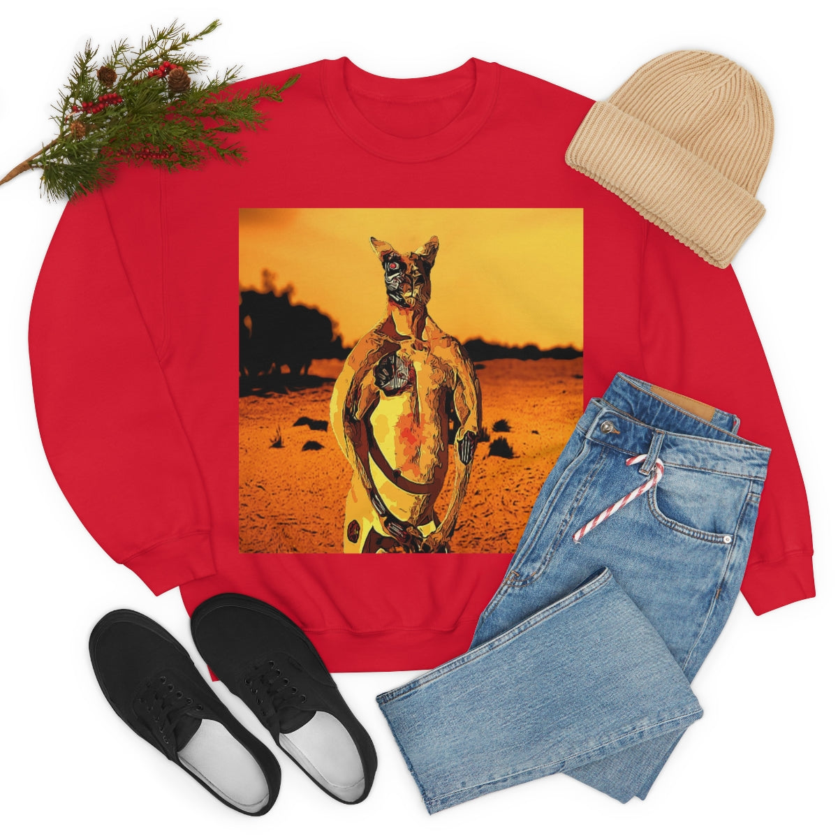 The Terminator Kangaroo in the Aussie Outback- Unisex Heavy Blend™ Crewneck Sweatshirt