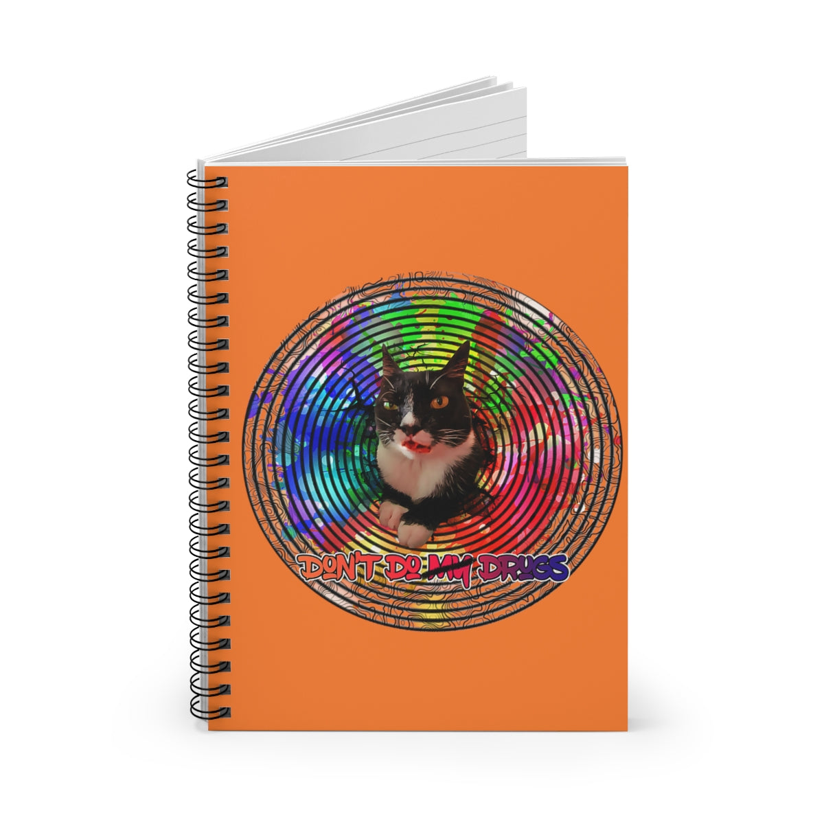 Don't Do My Drugs- Psychedelic Cat -Spiral Notebook - Ruled LineBrainStorm Tees