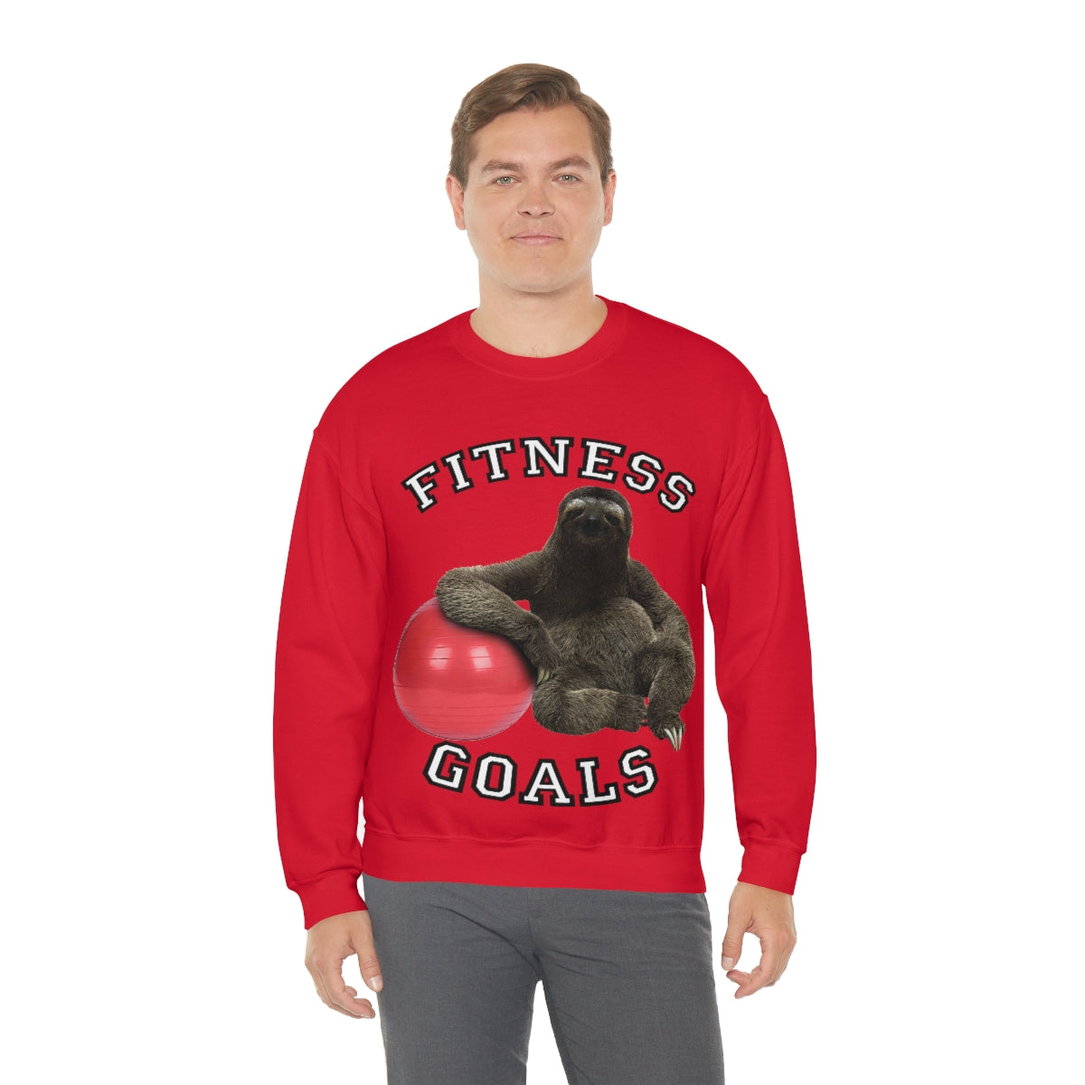 Fitness Goals Sloth with a Yoga Ball- Unisex Heavy Blend™ Crewneck Sweatshirt