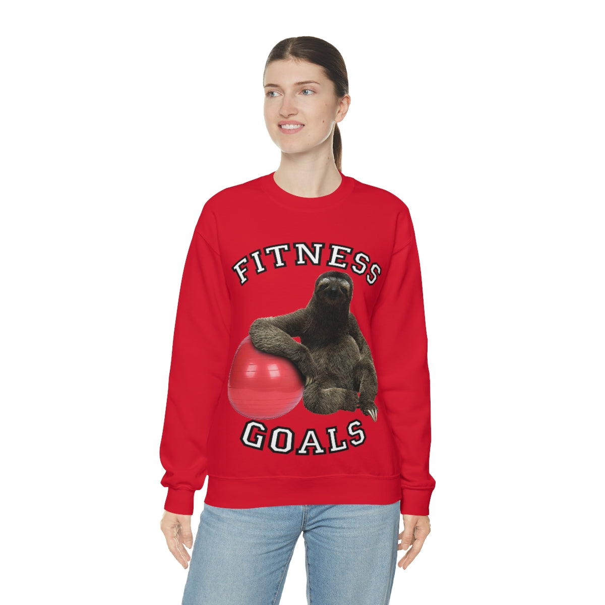 Fitness Goals Sloth with a Yoga Ball- Unisex Heavy Blend™ Crewneck Sweatshirt