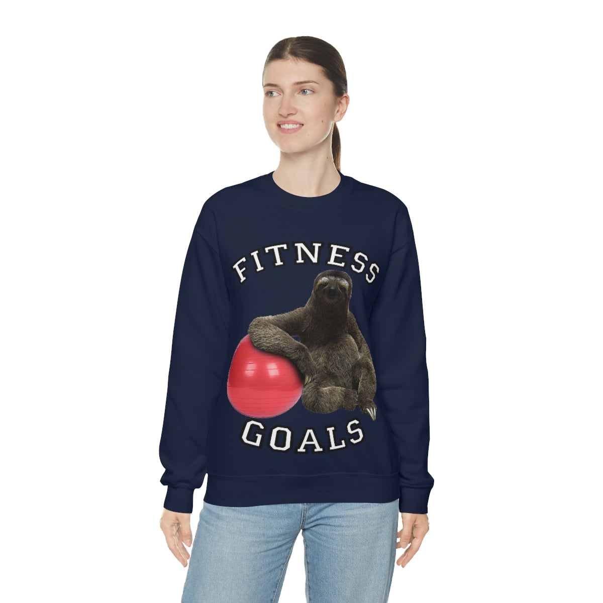 Fitness Goals Sloth with a Yoga Ball- Unisex Heavy Blend™ Crewneck Sweatshirt