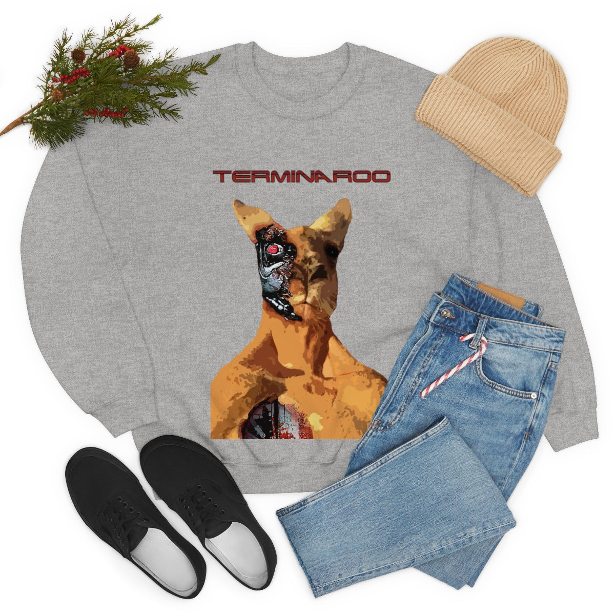 The Terminator Kangaroo Headshot- Unisex Heavy Blend™ Crewneck Sweatshirt