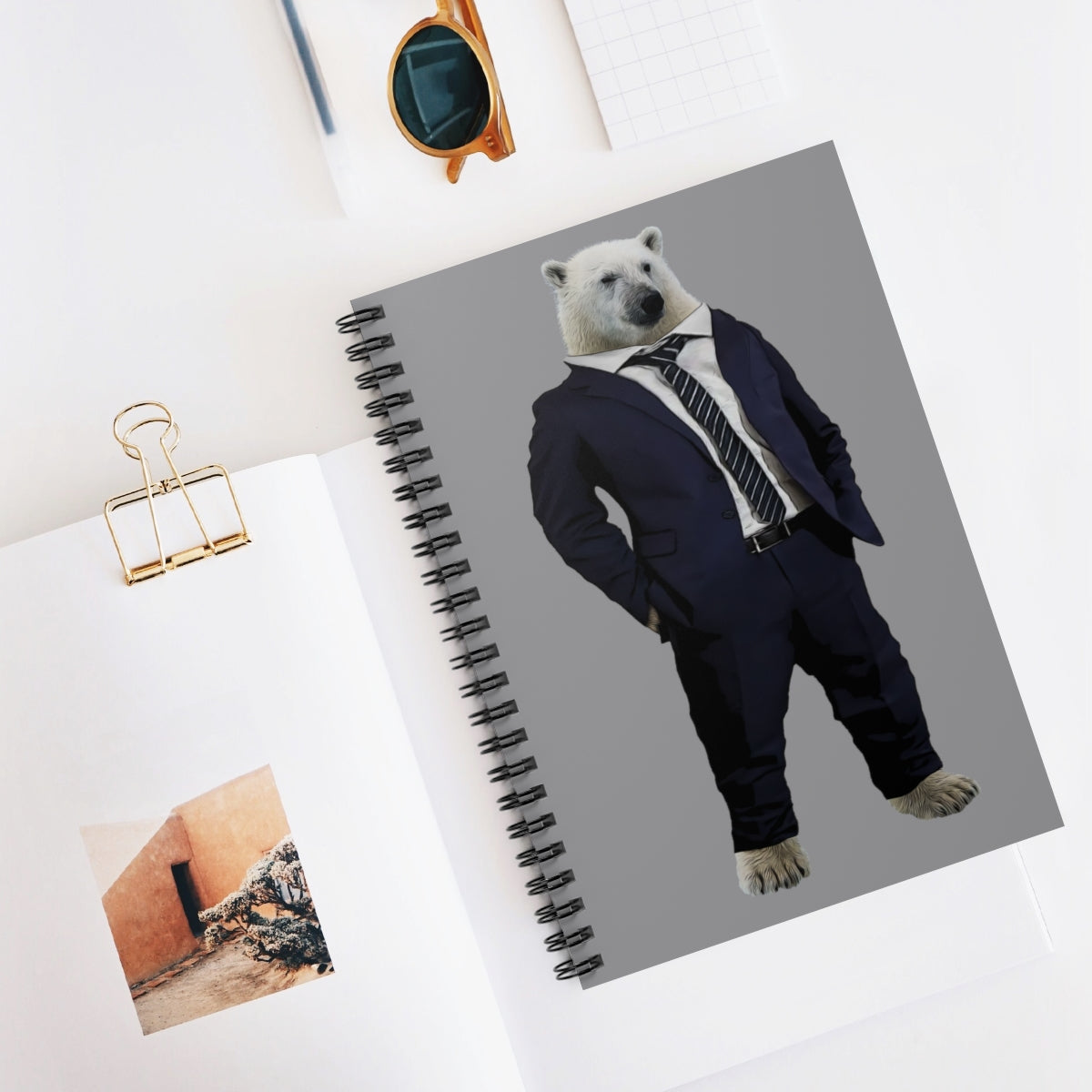 Don't Ask Me Why! Polar bear in a suit -Spiral Notebook - Ruled LineBrainStorm Tees