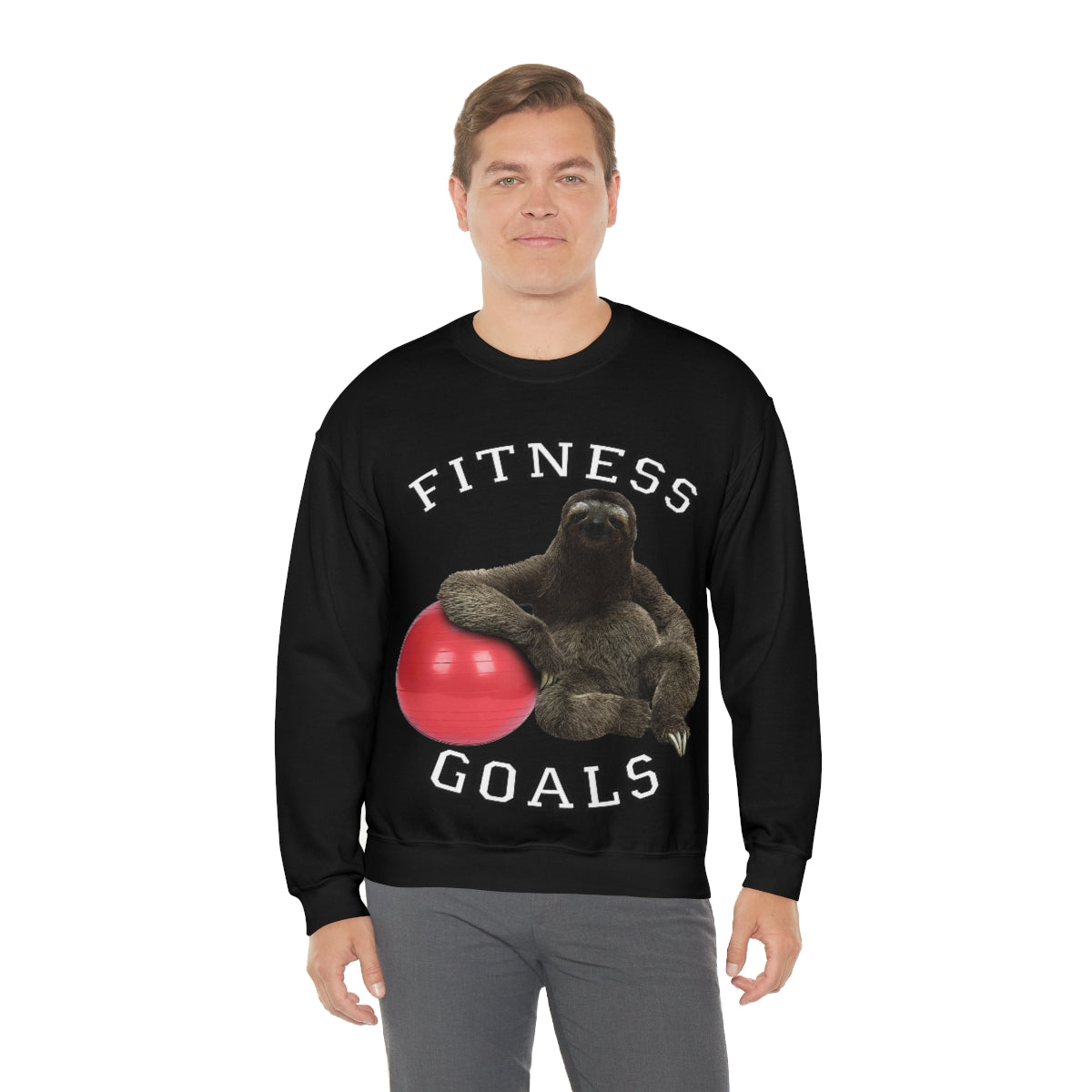 Fitness Goals Sloth with a Yoga Ball- Unisex Heavy Blend™ Crewneck Sweatshirt