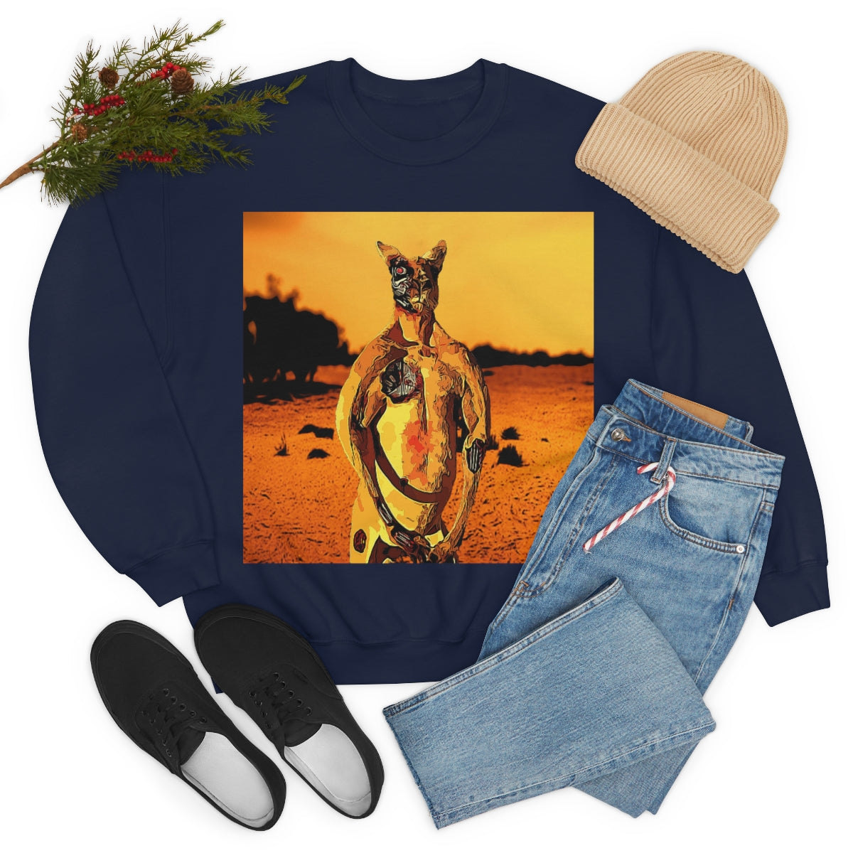 The Terminator Kangaroo in the Aussie Outback- Unisex Heavy Blend™ Crewneck Sweatshirt