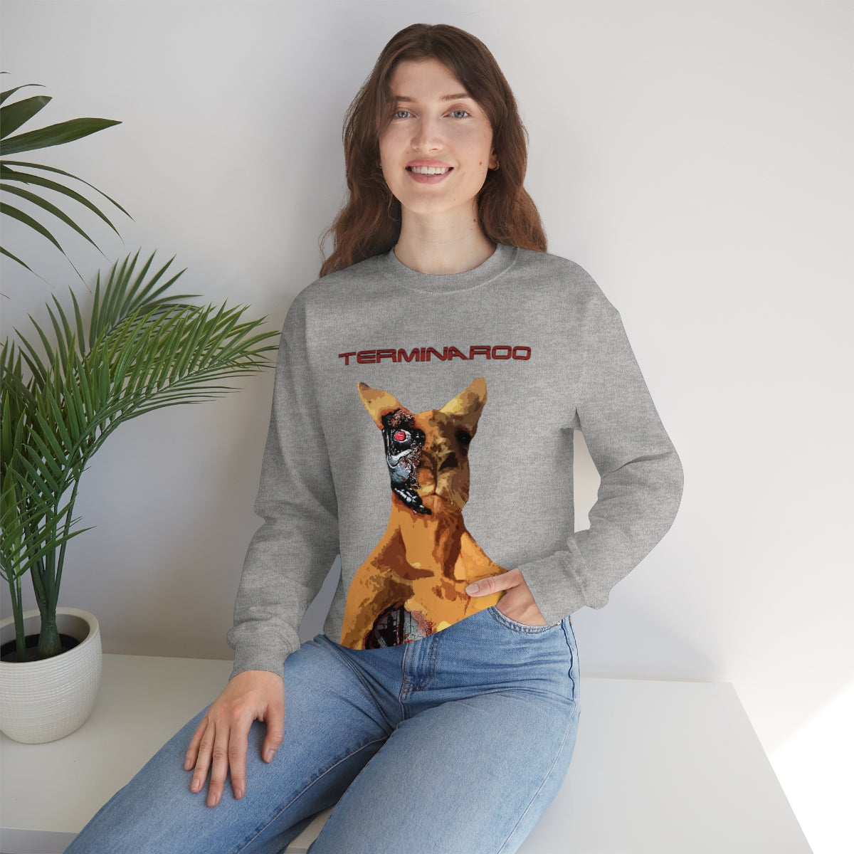 The Terminator Kangaroo Headshot- Unisex Heavy Blend™ Crewneck Sweatshirt