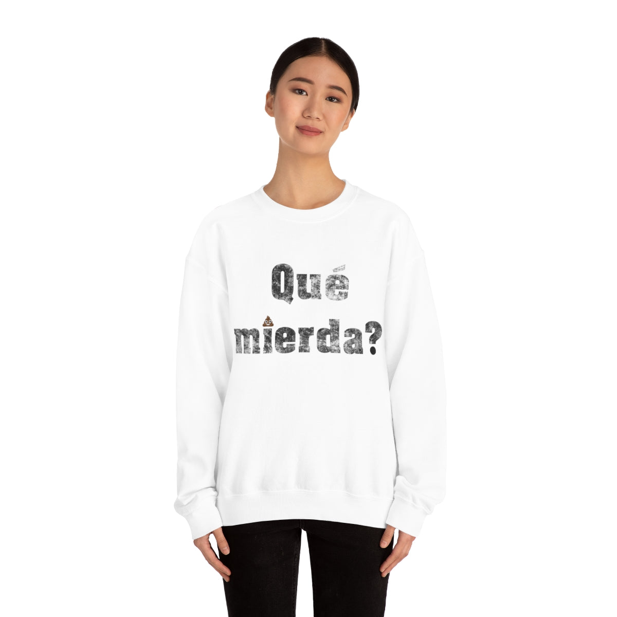 Que Mierda? with smiling poo emoji- Unisex Heavy Blend™ Crewneck SweatBrainStorm Tees